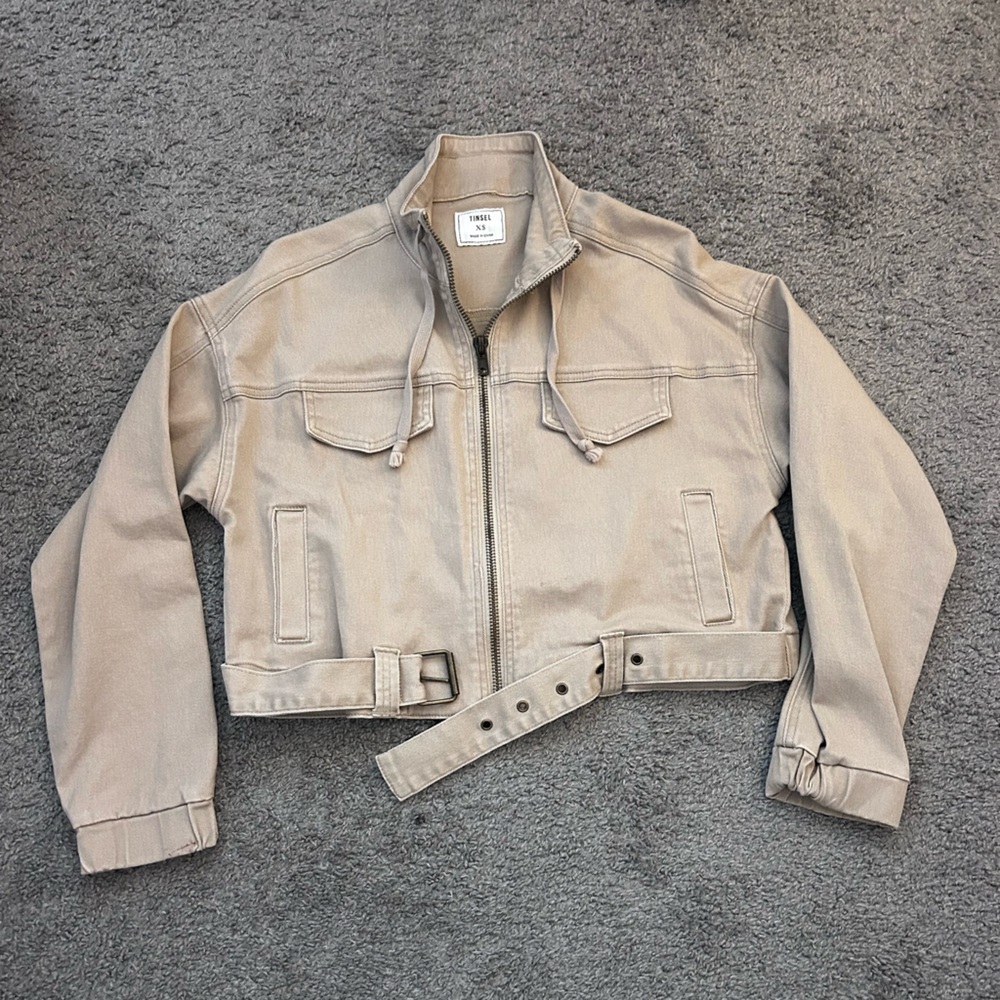Tinsel Brand Cropped Zipper Jacket in Tan - XS